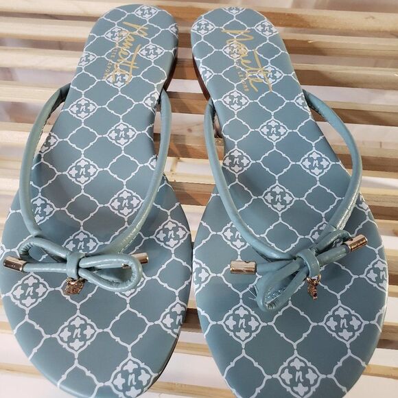 Nanette Lepore Shoes - Nanette Lepore Melanie Thong Sandal Blue Leather Bow Flip Flop 8.5 Sandals